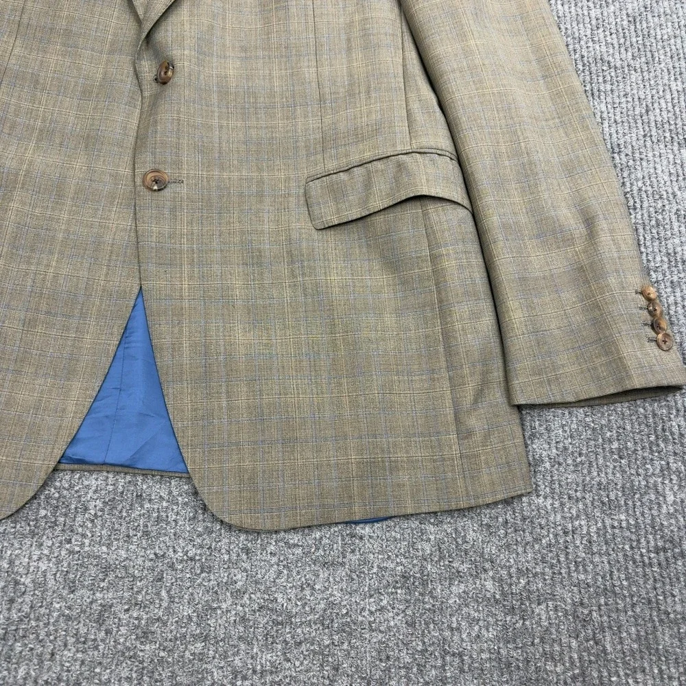 Paul Stuart Blazer Mens 44 Brown 100% Wool Plaid 2‎ Button Double Vent Classic